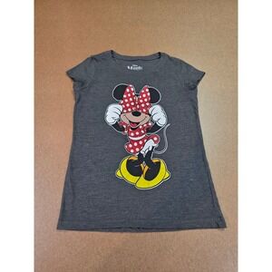 Disney Minnie Mouse Girls Gray Glitter Polka Dot Graphic T-Shirt Size L 10/12